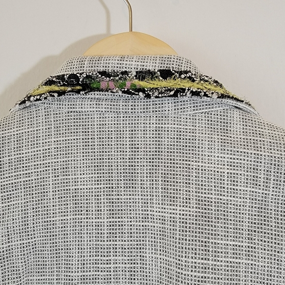 VTG Gray Tweed Single Breasted Blazer Sz 12 Silk Blend Colorful Trim Corporate - Picture 8 of 12